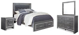 Lodanna Queen Upholstered Panel Storage Bed, Dresser, Mirror, and Nightstand (Bed Size: Queen)