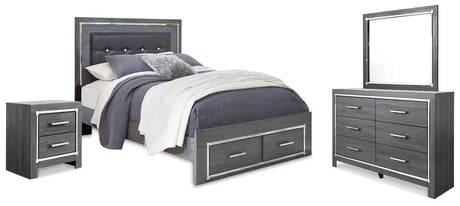 Lodanna Queen Upholstered Panel Storage Bed, Dresser, Mirror, and Nightstand (Bed Size: Queen)