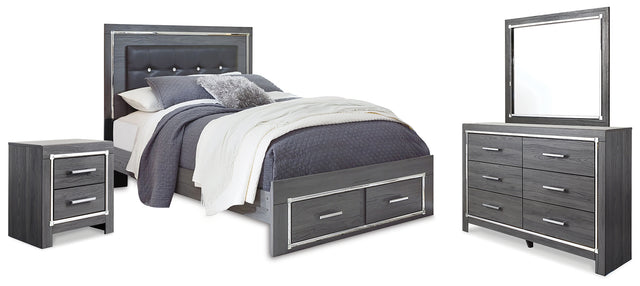 Lodanna Queen Upholstered Panel Storage Bed, Dresser, Mirror, and Nightstand (Bed Size: Queen)