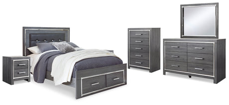 Lodanna 8-Piece Queen Panel Bed with 2 Storage Drawers with Mirrored Dresser, Chest and 2 Nightstands (Chest of Drawers, Dresser, Bedroom Mirror, Queen Storage Footboard, Queen Upholstered Panel Headboard, Queen Panel Rails, Nightstand, Nightstand)