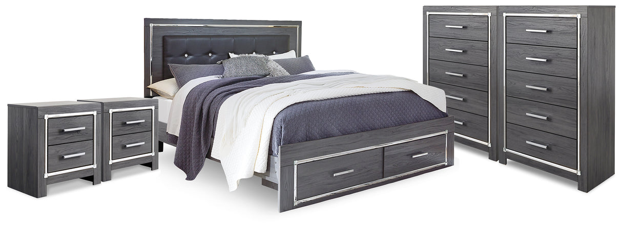 Lodanna King Storage Bed, 2 Chests and 2 Nightstands