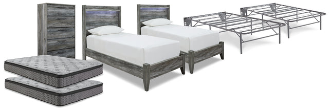Baystorm 2 Twin Panel Beds, 2 Mattresses, 2 Foundations, and Chest