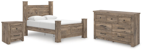 Rusticott Queen Poster Bed, Dresser and Nightstand (Bed Size: Queen)