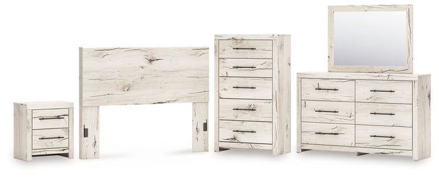 Lawroy 5-Piece Queen Panel Headboard with Mirrored Dresser, Chest and Nightstand (Queen Panel Headboard, Dresser, Bedroom Mirror, Chest of Drawers, Nightstand)