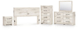 Lawroy 5-Piece King Panel Headboard with Mirrored Dresser, Chest and Nightstand (King Panel Headboard, Dresser, Bedroom Mirror, Chest of Drawers, Nightstand)