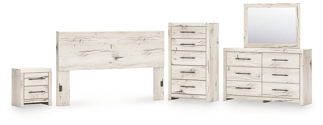 Lawroy 5-Piece King Panel Headboard with Mirrored Dresser, Chest and Nightstand (King Panel Headboard, Dresser, Bedroom Mirror, Chest of Drawers, Nightstand)