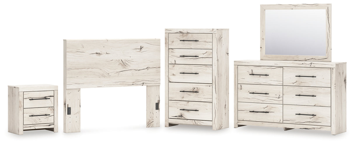 Lawroy 5-Piece Full Panel Headboard with Mirrored Dresser, Chest and Nightstand (Full Panel Headboard, Dresser, Bedroom Mirror, Chest of Drawers, Nightstand)