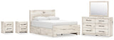 Lawroy 9-Piece Queen Panel Bed with Mirrored Dresser and 2 Nightstands (Platform Queen Roll Slats, Queen Panel Footboard, Queen Panel Headboard, Queen/King Under Bed Storage, Queen/King Under Bed Storage, Dresser, Bedroom Mirror, Nightstand, Nightstand)