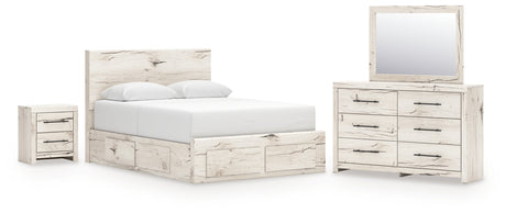 Lawroy 8-Piece Queen Panel Storage Bed with Mirrored Dresser and Nightstand (Platform Queen Roll Slats, Queen Storage Footboard, Queen Panel Headboard, Queen/King Under Bed Storage, Queen/King Under Bed Storage, Dresser, Bedroom Mirror, Nightstand)