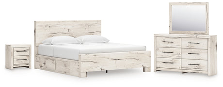 Lawroy 8-Piece King Panel Bed with Mirrored Dresser and Nightstand (Platform King Roll Slats, King Panel Footboard, King Panel Headboard, Queen/King Under Bed Storage, Queen/King Platform Rails, Dresser, Bedroom Mirror, Nightstand)