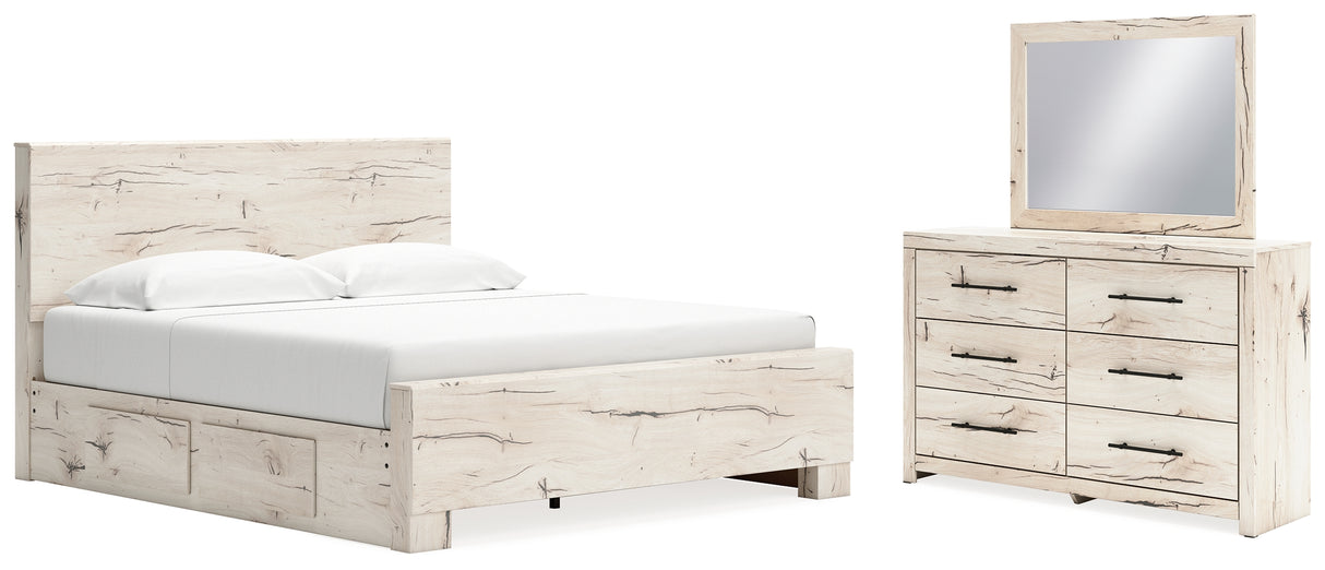 Lawroy King Panel Bed with Storage, Dresser and Mirror (Bed Size: King)