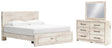 Lawroy 6-Piece King Panel Storage Bed with Mirrored Dresser (Platform King Roll Slats, King Storage Footboard, King Panel Headboard, Queen/King Platform Rails, Dresser, Bedroom Mirror)