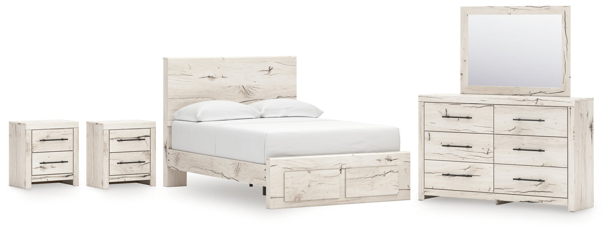 Lawroy 8-Piece Full Panel Storage Bed with Mirrored Dresser and 2 Nightstands (Platform Full Roll Slats, Full Storage Footboard, Full Panel Headboard, Twin/Full Platform Rails, Dresser, Bedroom Mirror, Nightstand, Nightstand)