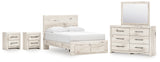 Lawroy 8-Piece Full Panel Storage Bed with Mirrored Dresser and 2 Nightstands (Platform Full Roll Slats, Full Storage Footboard, Full Panel Headboard, Twin/Full Platform Rails, Dresser, Bedroom Mirror, Nightstand, Nightstand)