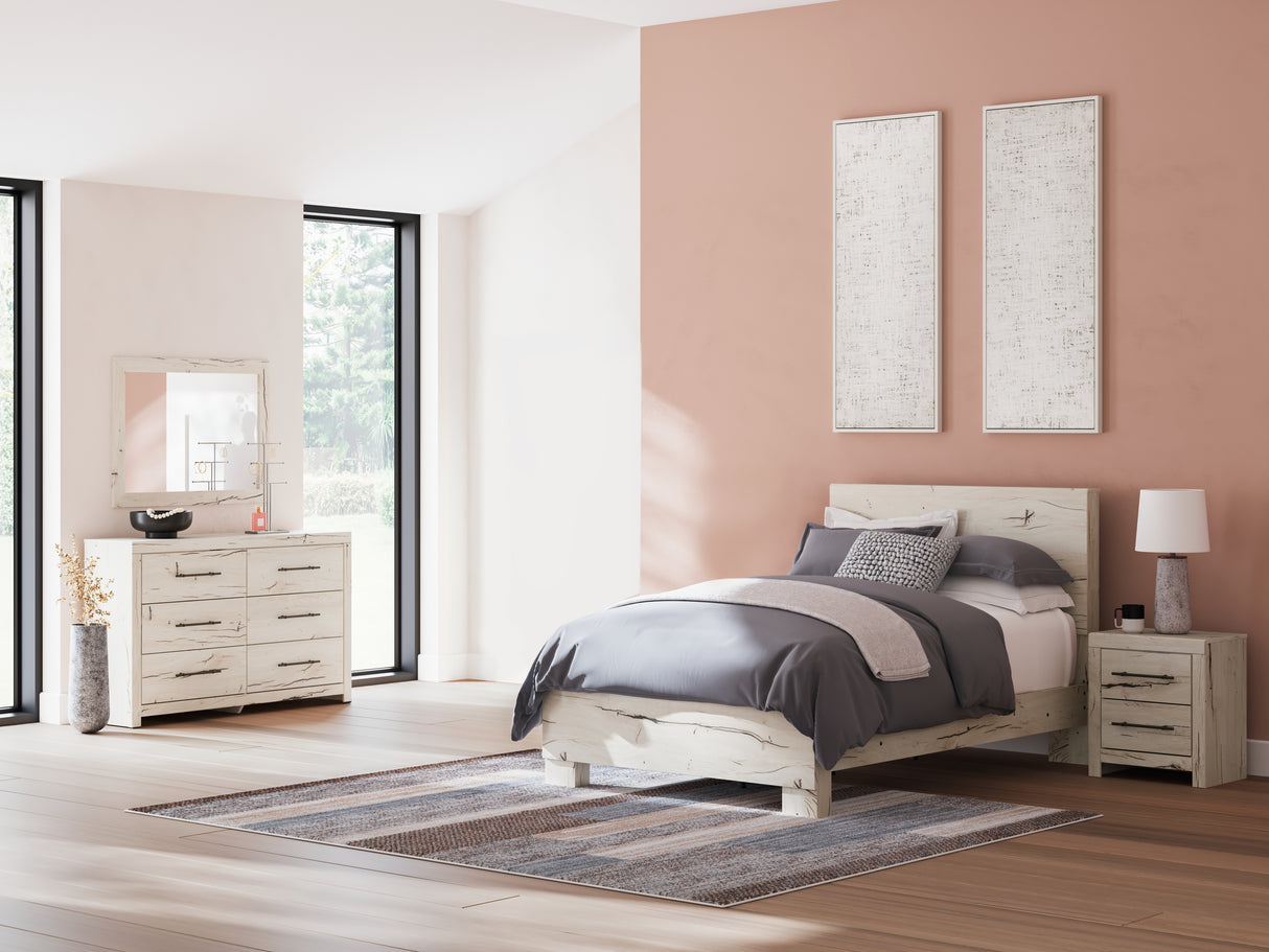 Lawroy 6-Piece Full Panel Bed with Mirrored Dresser and Nightstand (Full Panel Footboard, Full Panel Rails, Full Panel Headboard, Dresser, Bedroom Mirror, Nightstand)