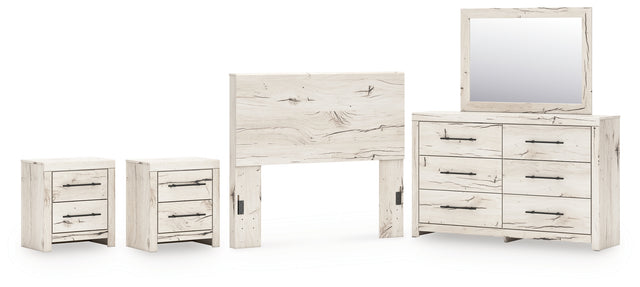Lawroy 5-Piece Full Panel Headboard with Mirrored Dresser and 2 Nightstands (Full Panel Headboard, Dresser, Bedroom Mirror, Nightstand, Nightstand)
