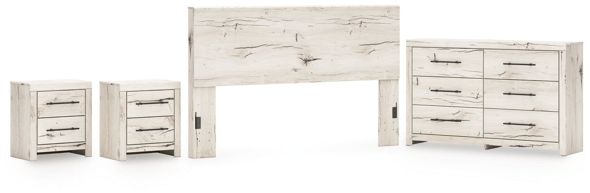 Lawroy 4-Piece King Panel Headboard with Mirrored Dresser and 2 Nightstands (King Panel Headboard, Dresser, Nightstand, Nightstand)