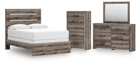 Graystorm 5-Piece Full Panel Bed with Mirrored Dresser and Chest (Full Panel Headboard/Footboard, Full Panel Rails, Dresser, Bedroom Mirror, Chest of Drawers)