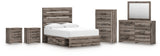 Graystorm 8-Piece Full Panel Bed with Storage with Mirrored Dresser, Chest and 2 Nightstands (Platform Full Roll Slats, Twin/Full Side Storage with Rail, Full Panel Headboard/Footboard, Dresser, Bedroom Mirror, Chest of Drawers, Nightstand, Nightstand)