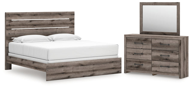 Graystorm 4-Piece King Panel Bed with Mirrored Dresser (King Panel Headboard/Footboard, King Panel Rails, Dresser, Bedroom Mirror)