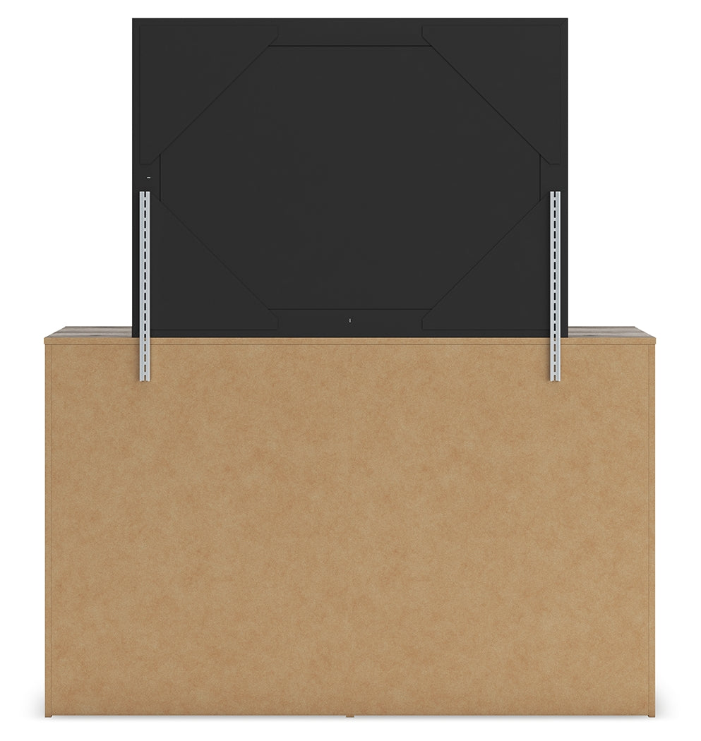 Graystorm 4-Piece King Panel Bed with Mirrored Dresser (King Panel Headboard/Footboard, King Panel Rails, Dresser, Bedroom Mirror)