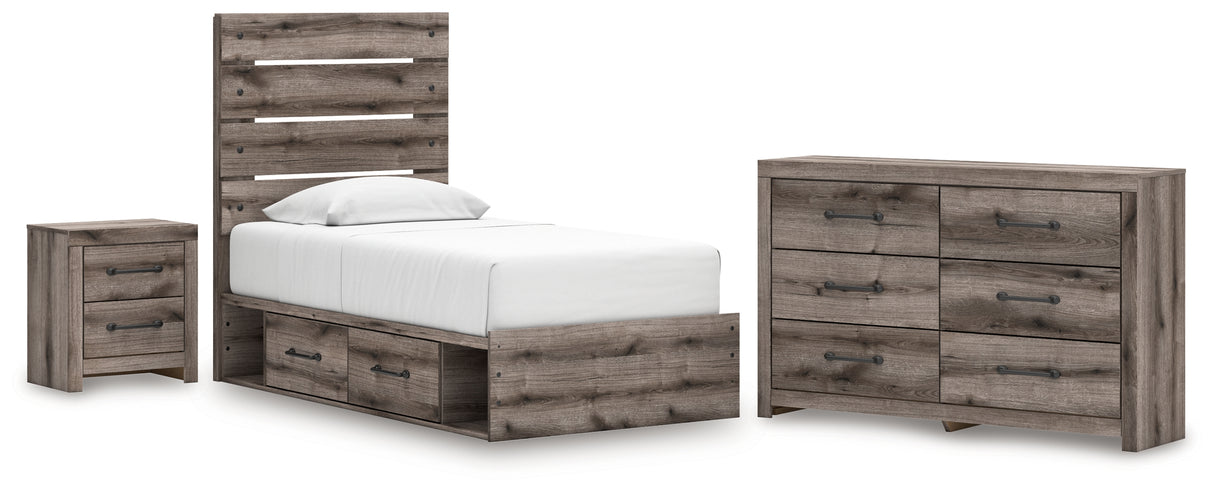 Graystorm 6-Piece Twin Panel Bed with Storage with Dresser and Nightstand (Platform Twin Roll Slats, Twin/Full Under Bed Storage, Twin/Full Under Bed Storage, Twin Panel Headboard/Footboard, Dresser, Nightstand)