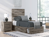 Graystorm 6-Piece Twin Panel Storage Bed with Mirrored Dresser and Nightstand (Platform Twin Roll Slats, Twin/Full Side Storage with Rail, Twin Panel Headboard/Footboard, Dresser, Bedroom Mirror, Nightstand)