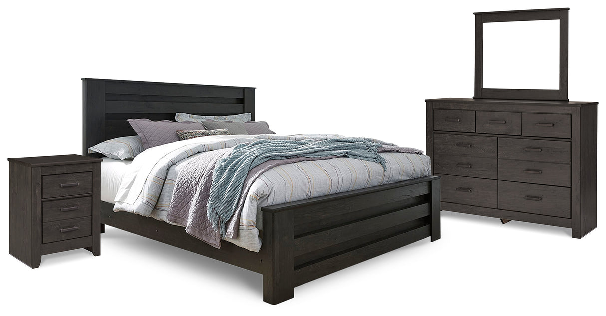 Brinxton King Panel Bed, Dresser, Mirror and Nightstand (Bed Size: King)