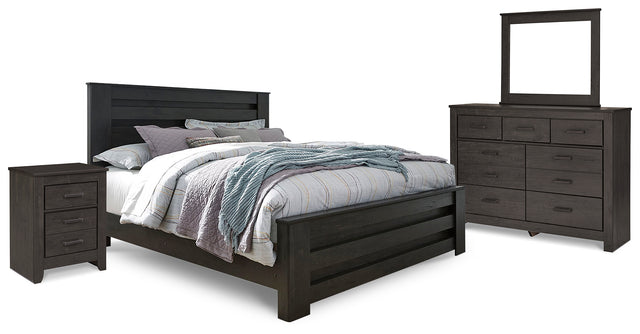 Brinxton King Panel Bed, Dresser, Mirror and Nightstand (Bed Size: King)