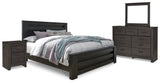 Brinxton 6-Piece King Panel Bed with Mirrored Dresser and Nightstand (King Panel Footboard, King/California King Panel Headboard, King Panel Rails, Dresser, Bedroom Mirror, Nightstand)