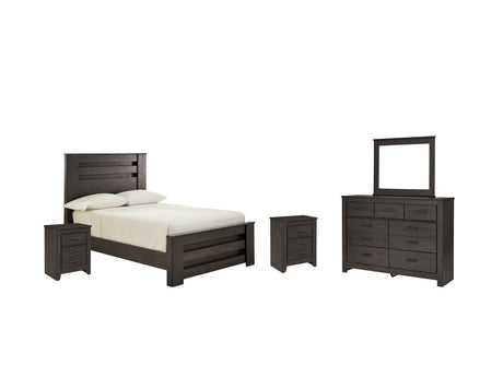 Brinxton 7-Piece Full Panel Bed with Mirrored Dresser and 2 Nightstands (Dresser, Bedroom Mirror, Full Panel Footboard, Full Panel Rails, Full Panel Headboard, Nightstand, Nightstand)