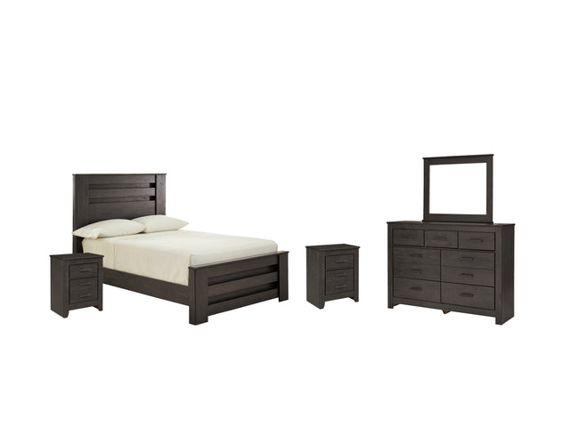 Brinxton 7-Piece Full Panel Bed with Mirrored Dresser and 2 Nightstands (Dresser, Bedroom Mirror, Full Panel Footboard, Full Panel Rails, Full Panel Headboard, Nightstand, Nightstand)