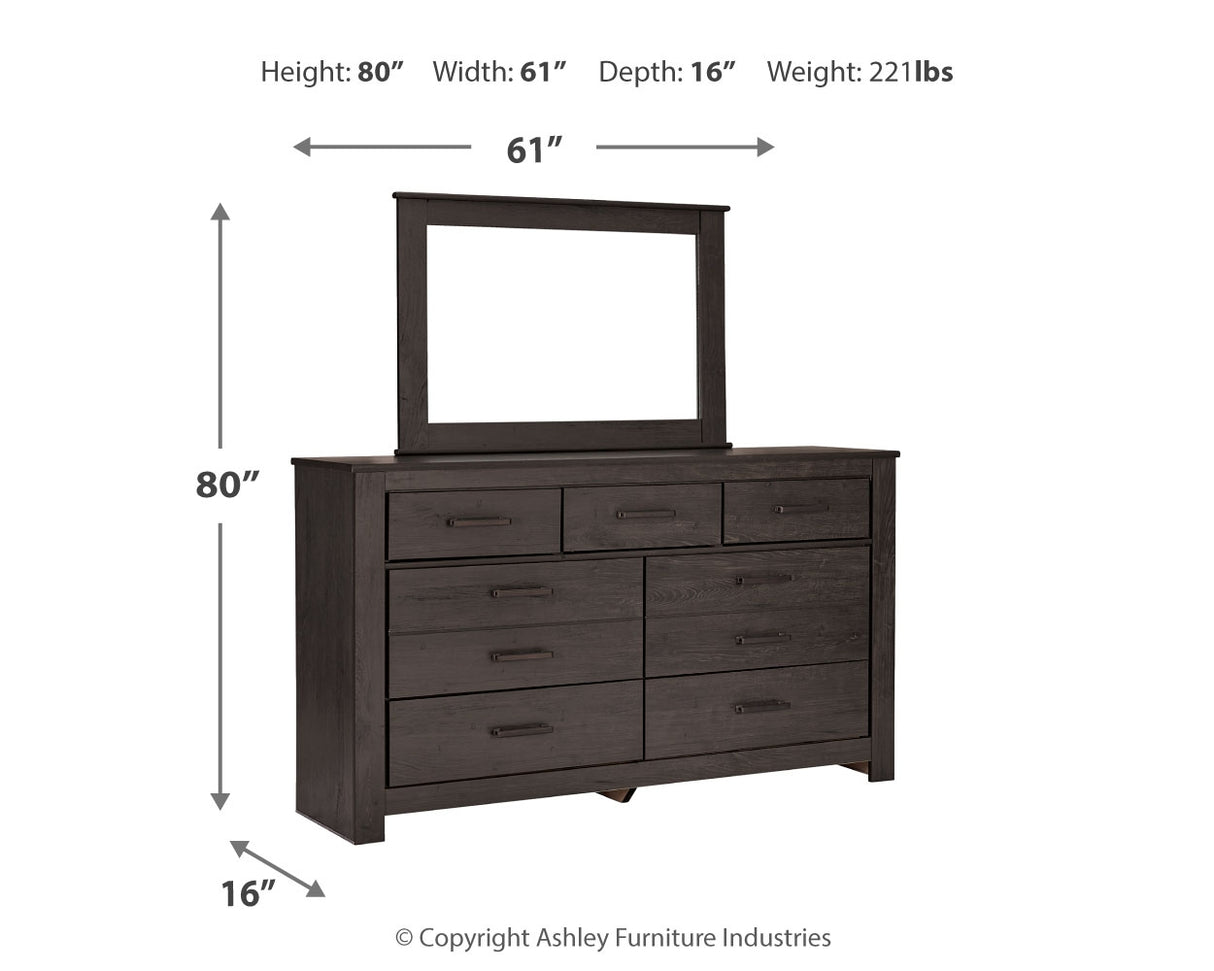 Brinxton 3-Piece Queen/Full Panel Headboard with Mirrored Dresser (Queen Panel Headboard, Dresser, Bedroom Mirror)
