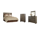 Juararo 4-Piece Queen Panel Headboard with Mirrored Dresser and Chest (Chest of Drawers, Queen Panel Headboard, Dresser, Bedroom Mirror)