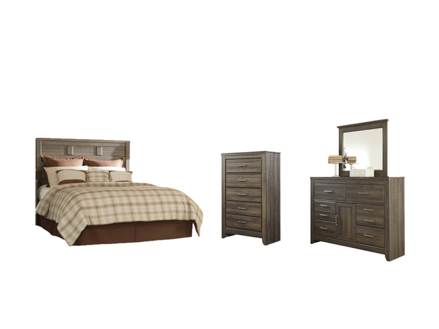 Juararo 4-Piece Queen Panel Headboard with Mirrored Dresser and Chest (Chest of Drawers, Queen Panel Headboard, Dresser, Bedroom Mirror)
