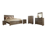 Juararo 8-Piece Queen Panel Bed with Mirrored Dresser, Chest and 2 Nightstands (Chest of Drawers, Nightstand, Nightstand, Dresser, Bedroom Mirror, Queen Panel Footboard, Queen Panel Headboard, Queen Rails)