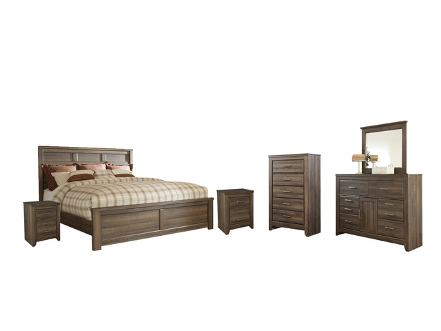Juararo 8-Piece Queen Panel Bed with Mirrored Dresser, Chest and 2 Nightstands (Chest of Drawers, Nightstand, Nightstand, Dresser, Bedroom Mirror, Queen Panel Footboard, Queen Panel Headboard, Queen Rails)