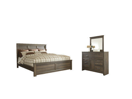 Juararo 5-Piece California King Panel Bed with Mirrored Dresser (Dresser, Bedroom Mirror, King/California King Panel Footboard, King/California King Panel Headboard, California King Rails)