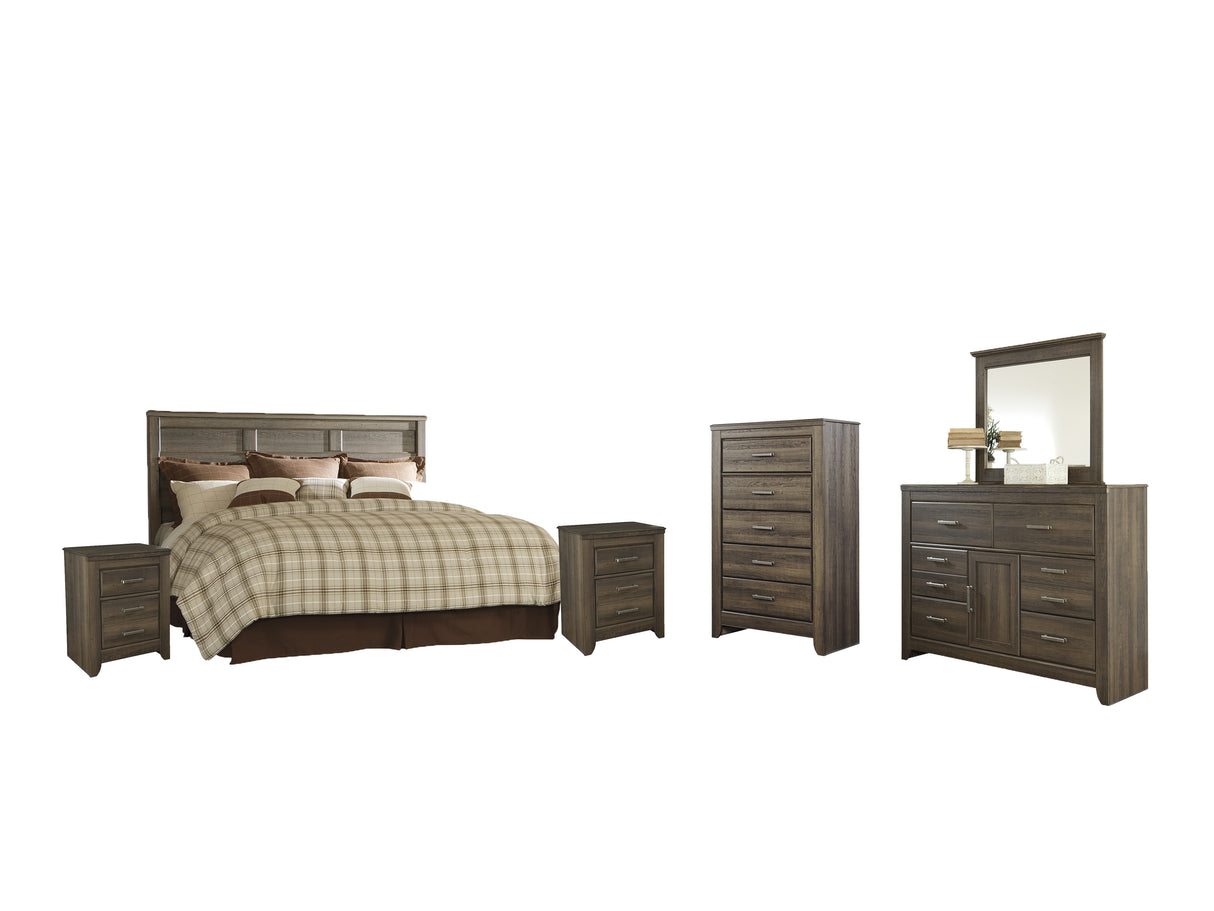 Juararo 6-Piece King/California King Panel Headboard with Mirrored Dresser, Chest and 2 Nightstands (Chest of Drawers, King/California King Panel Headboard, Dresser, Bedroom Mirror, Nightstand, Nightstand)