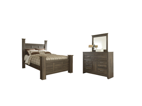 Juararo Queen Poster Bed, Dresser and Mirror (Bed Size: Queen)