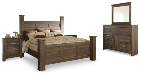 Juararo King Poster Bed, Dresser, Mirror and 2 Nightstands (Bed Size: King)