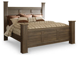 Juararo California King Poster Bed, Dresser, Mirror, Chest and 2 Nightstands (Bed Size: California King)