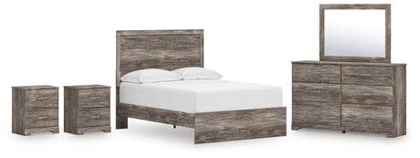 Ralinksi 6-Piece Full Panel Bed with Mirrored Dresser and 2 Nightstands (Full Panel Headboard/Footboard, Full Panel Rails, Dresser, Bedroom Mirror, Nightstand, Nightstand)