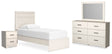 Stelsie 5-Piece Twin Panel Bed with Mirrored Dresser and Nightstand (Twin Panel Headboard/Footboard, Twin Panel Rails, Dresser, Bedroom Mirror, Nightstand)