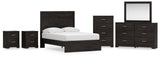 Belachime 7-Piece Full Panel Bed with Mirrored Dresser, Chest and 2 Nightstands (Full Panel Headboard/Footboard, Full Panel Rails, Dresser, Bedroom Mirror, Chest of Drawers, Nightstand, Nightstand)