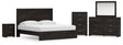 Belachime 6-Piece King Panel Bed with Mirrored Dresser, Chest and Nightstand (King Panel Headboard/Footboard, King Panel Rails, Dresser, Bedroom Mirror, Chest of Drawers, Nightstand)