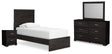 Belachime 5-Piece Twin Panel Bed with Mirrored Dresser and Nightstand (Twin Panel Headboard/Footboard, Twin Panel Rails, Dresser, Bedroom Mirror, Nightstand)