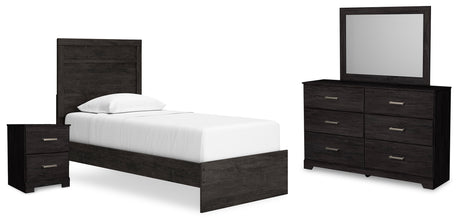 Belachime 5-Piece Twin Panel Bed with Mirrored Dresser and Nightstand (Twin Panel Headboard/Footboard, Twin Panel Rails, Dresser, Bedroom Mirror, Nightstand)