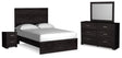 Belachime 5-Piece Full Panel Bed with Mirrored Dresser and Nightstand (Full Panel Headboard/Footboard, Full Panel Rails, Dresser, Bedroom Mirror, Nightstand)