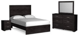 Belachime 5-Piece Full Panel Bed with Mirrored Dresser and Nightstand (Full Panel Headboard/Footboard, Full Panel Rails, Dresser, Bedroom Mirror, Nightstand)